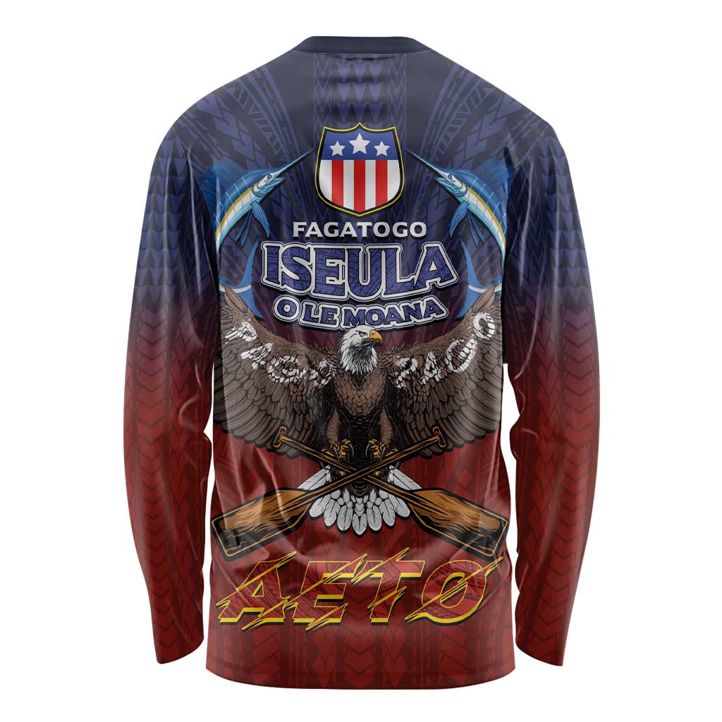 American Samoa Fautasi Long Sleeve Shirt Pago Pago Aeto and Iseula o le Moana of Fagatogo Red-Blue LT03 - Polynesian Pride