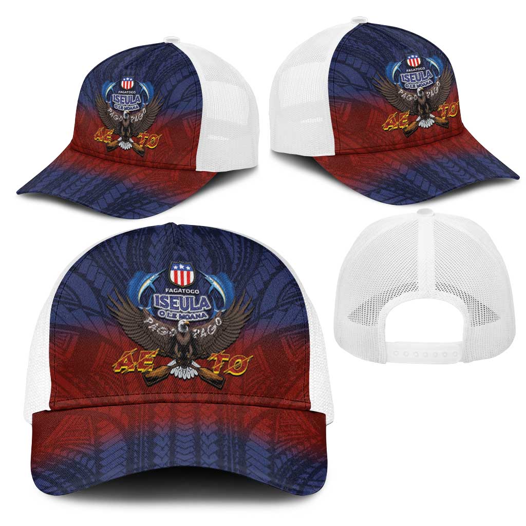 American Samoa Fautasi Mesh Trucker Cap Pago Pago Aeto and Iseula o le Moana of Fagatogo Red-Blue LT03 - Polynesian Pride