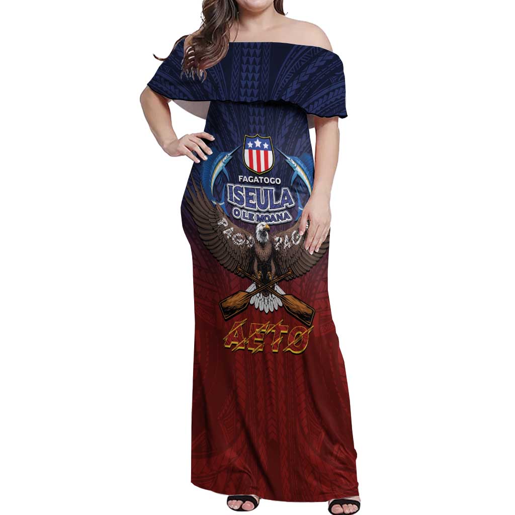 American Samoa Fautasi Off Shoulder Maxi Dress Pago Pago Aeto and Iseula o le Moana of Fagatogo Red-Blue LT03 Women Blue - Polynesian Pride