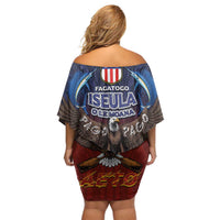 American Samoa Fautasi Off Shoulder Short Dress Pago Pago Aeto and Iseula o le Moana of Fagatogo Red-Blue LT03 - Polynesian Pride