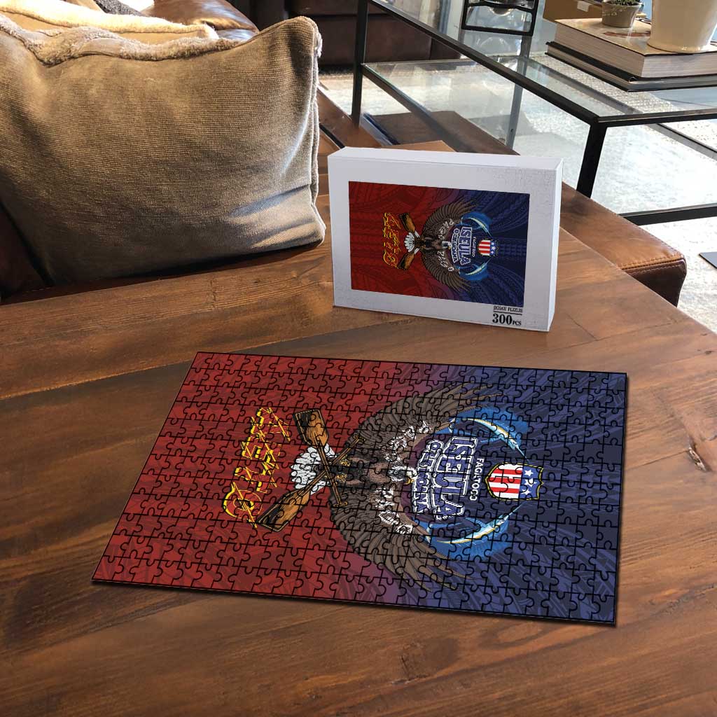 American Samoa Fautasi Puzzle Pago Pago Aeto and Iseula o le Moana of Fagatogo Red-Blue LT03 - Polynesian Pride