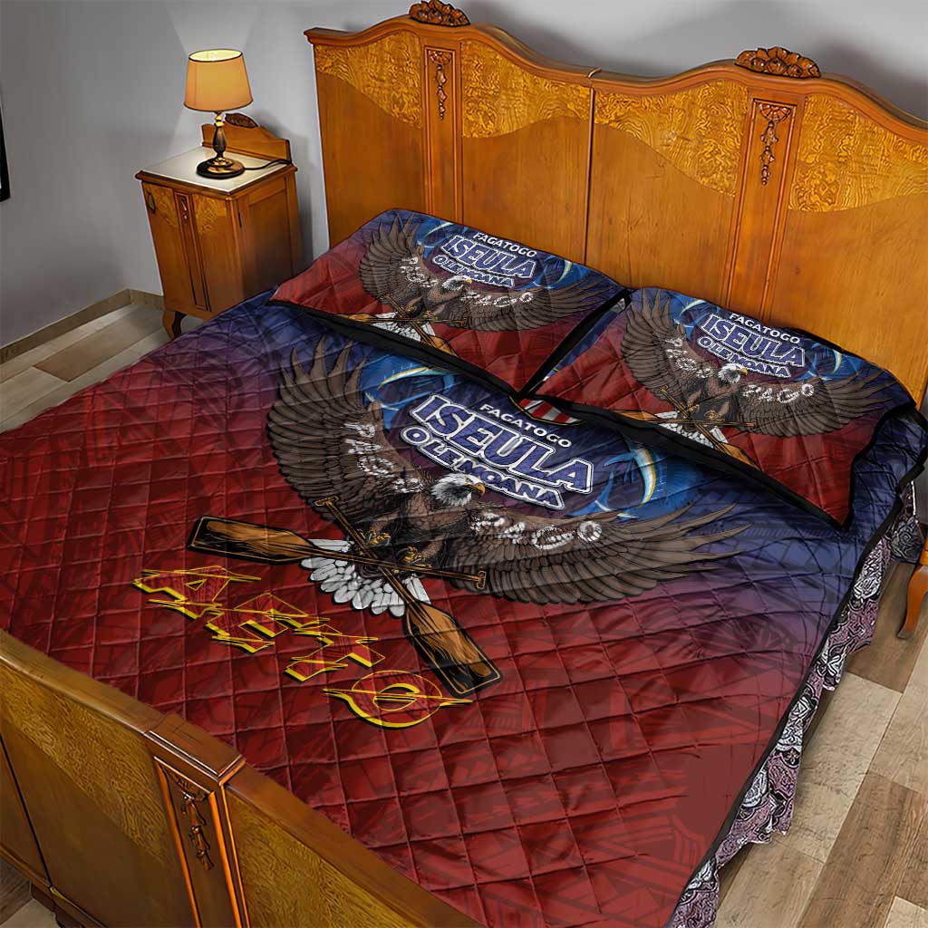 American Samoa Fautasi Quilt Bed Set Pago Pago Aeto and Iseula o le Moana of Fagatogo Red-Blue LT03 - Polynesian Pride