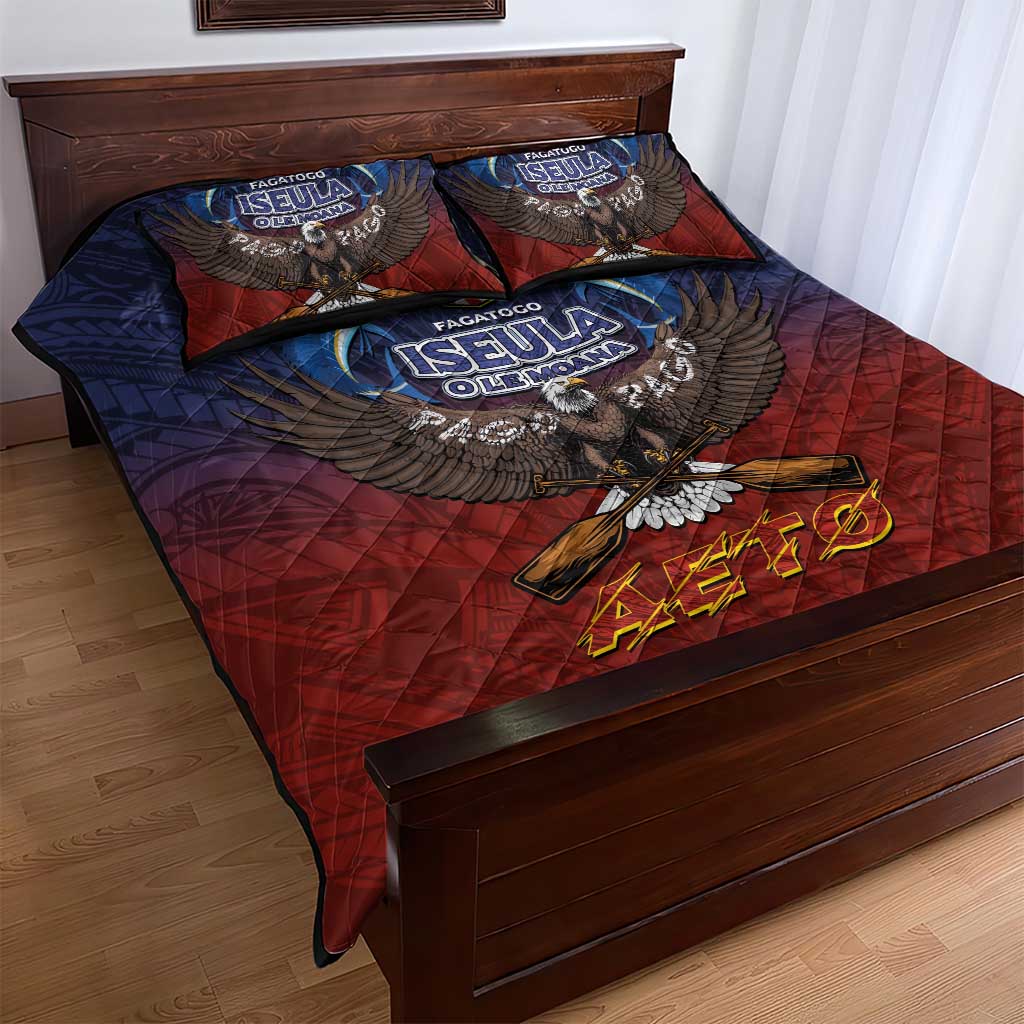 American Samoa Fautasi Quilt Bed Set Pago Pago Aeto and Iseula o le Moana of Fagatogo Red-Blue LT03 - Polynesian Pride
