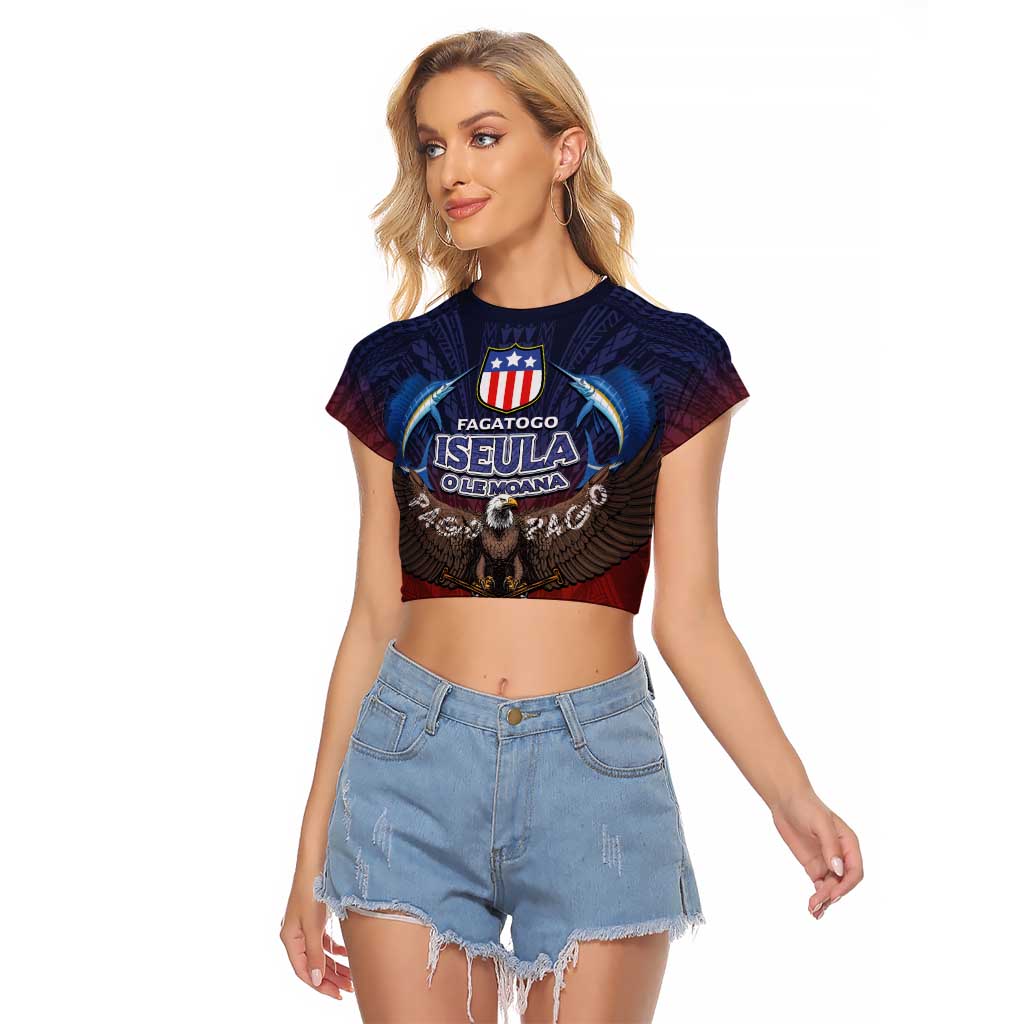 American Samoa Fautasi Raglan Cropped T Shirt Pago Pago Aeto and Iseula o le Moana of Fagatogo Red-Blue - Polynesian Pride