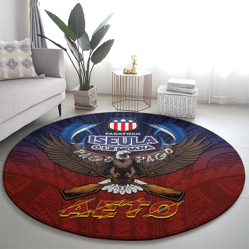 American Samoa Fautasi Round Carpet Pago Pago Aeto and Iseula o le Moana of Fagatogo Red-Blue LT03 - Polynesian Pride
