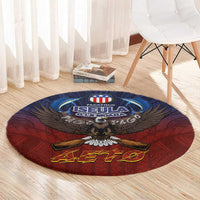 American Samoa Fautasi Round Carpet Pago Pago Aeto and Iseula o le Moana of Fagatogo Red-Blue LT03 - Polynesian Pride