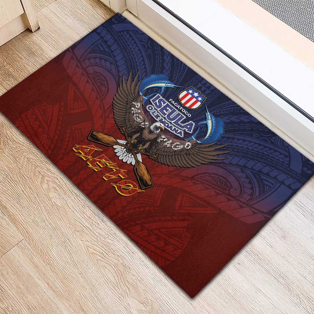 American Samoa Fautasi Rubber Doormat Pago Pago Aeto and Iseula o le Moana of Fagatogo Red-Blue LT03 - Polynesian Pride