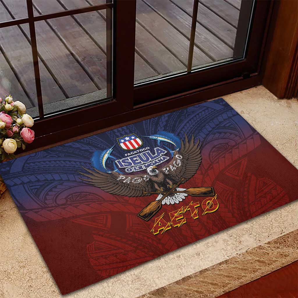 American Samoa Fautasi Rubber Doormat Pago Pago Aeto and Iseula o le Moana of Fagatogo Red-Blue LT03 - Polynesian Pride