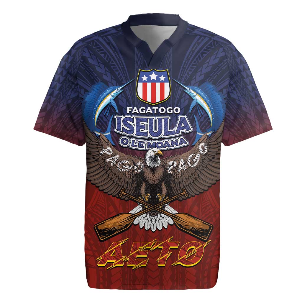 American Samoa Fautasi Rugby Jersey Pago Pago Aeto and Iseula o le Moana of Fagatogo Red-Blue LT03 Blue - Polynesian Pride