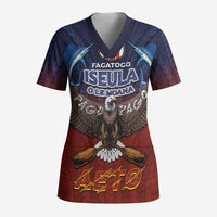 American Samoa Fautasi Scrub Top Pago Pago Aeto and Iseula o le Moana of Fagatogo Red-Blue LT03 Adult Blue - Polynesian Pride