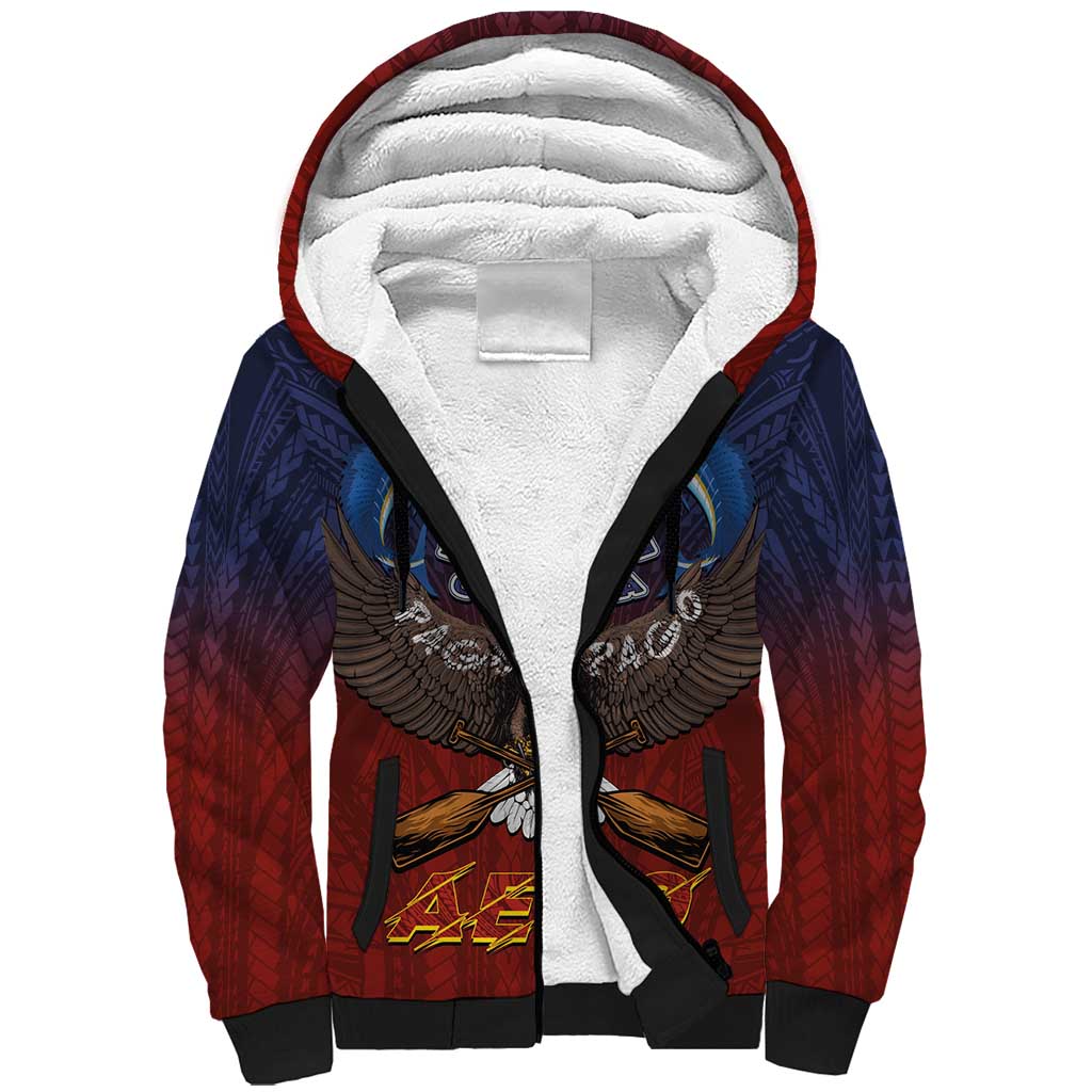 American Samoa Fautasi Sherpa Hoodie Pago Pago Aeto and Iseula o le Moana of Fagatogo Red-Blue LT03 Unisex Blue - Polynesian Pride