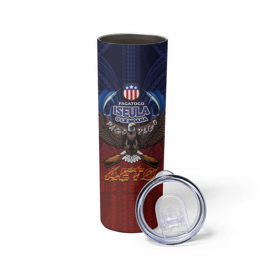 American Samoa Fautasi Skinny Tumbler Pago Pago Aeto and Iseula o le Moana of Fagatogo Red-Blue LT03 - Polynesian Pride