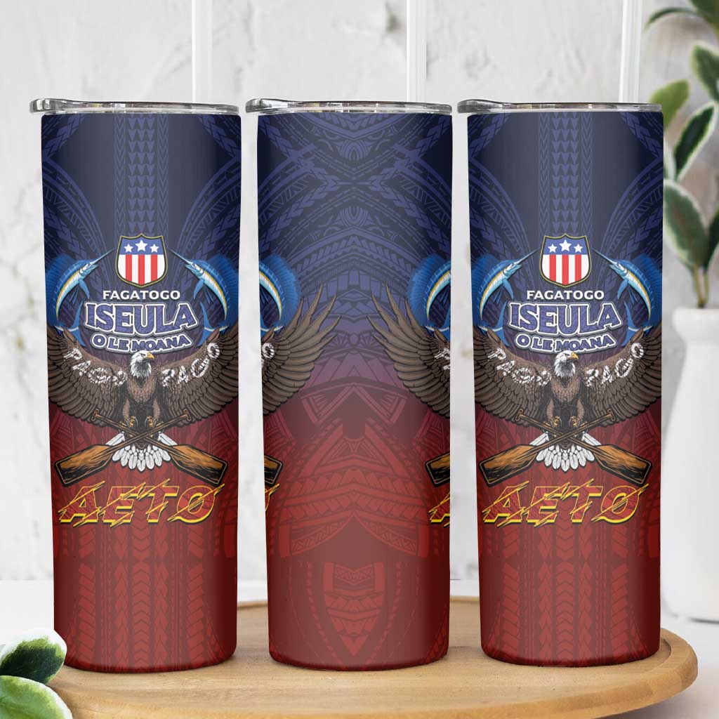 American Samoa Fautasi Skinny Tumbler Pago Pago Aeto and Iseula o le Moana of Fagatogo Red-Blue LT03 - Polynesian Pride