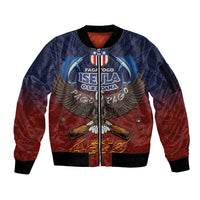 American Samoa Fautasi Sleeve Zip Bomber Jacket Pago Pago Aeto and Iseula o le Moana of Fagatogo Red-Blue LT03 Unisex Blue - Polynesian Pride