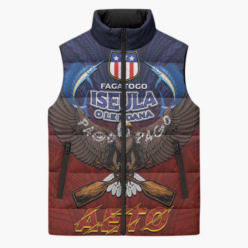 American Samoa Fautasi Sleeveless Puffer Jacket Pago Pago Aeto and Iseula o le Moana of Fagatogo Red-Blue LT03 Unisex Blue - Polynesian Pride