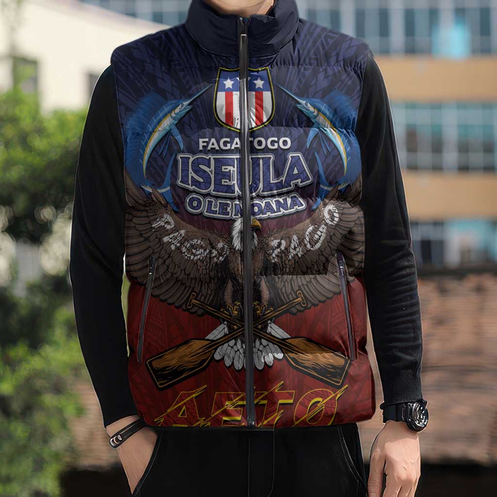 American Samoa Fautasi Sleeveless Puffer Jacket Pago Pago Aeto and Iseula o le Moana of Fagatogo Red-Blue LT03 - Polynesian Pride