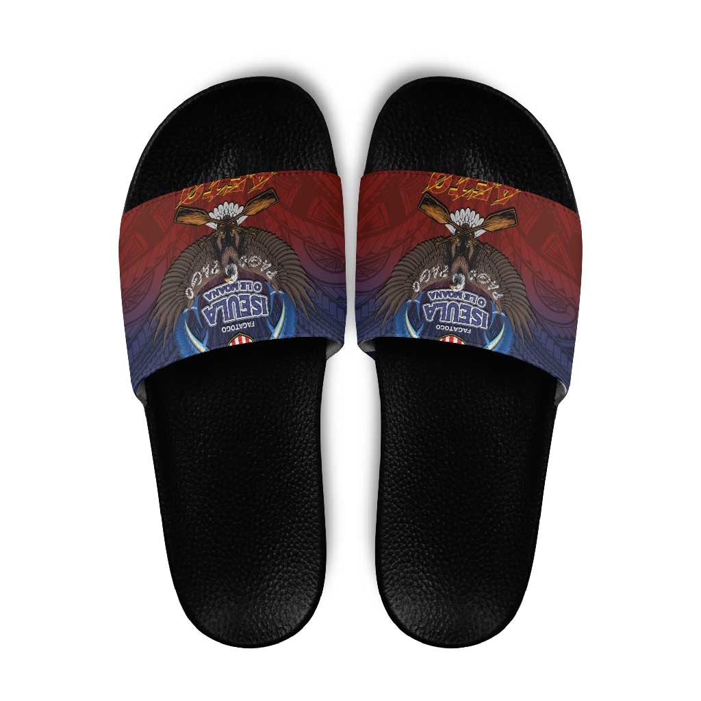 American Samoa Fautasi Slide Sandals Pago Pago Aeto and Iseula o le Moana of Fagatogo Red-Blue LT03 Blue - Polynesian Pride