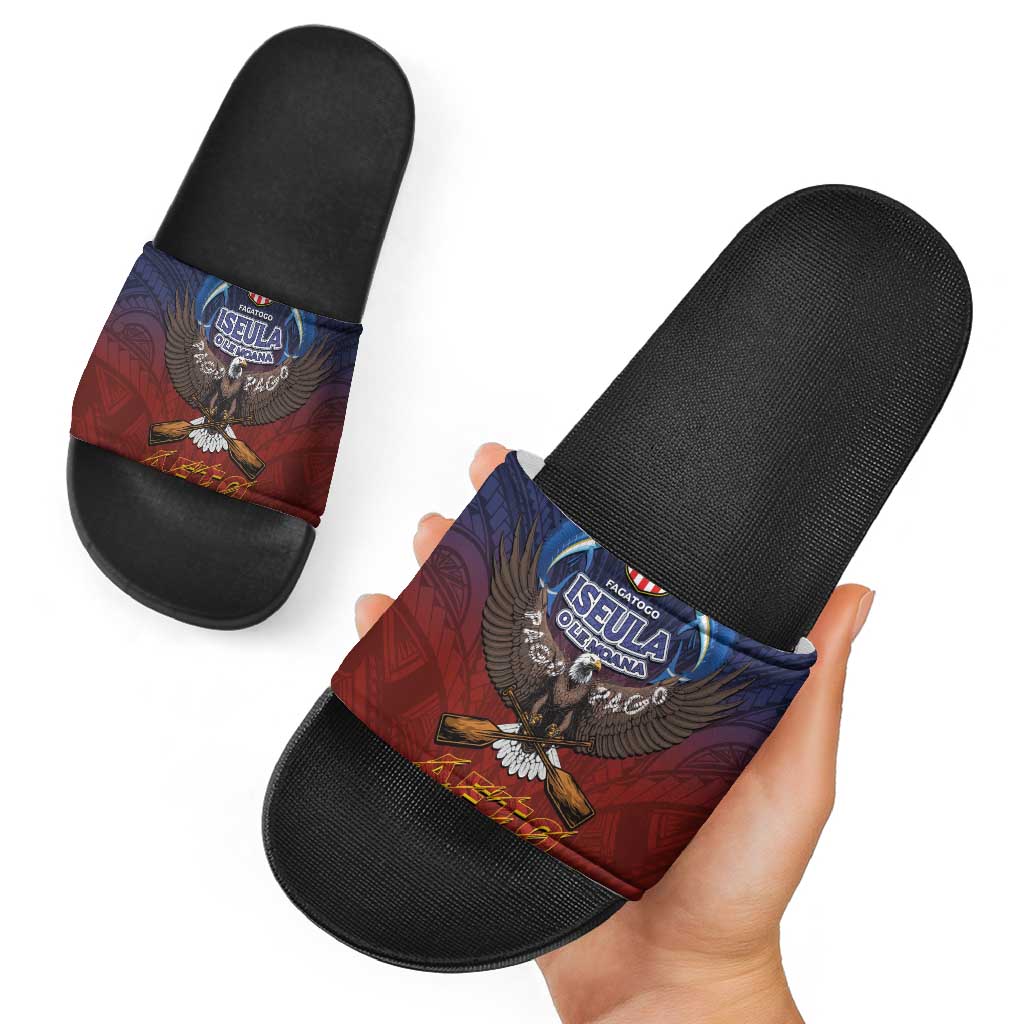 American Samoa Fautasi Slide Sandals Pago Pago Aeto and Iseula o le Moana of Fagatogo Red-Blue LT03 - Polynesian Pride