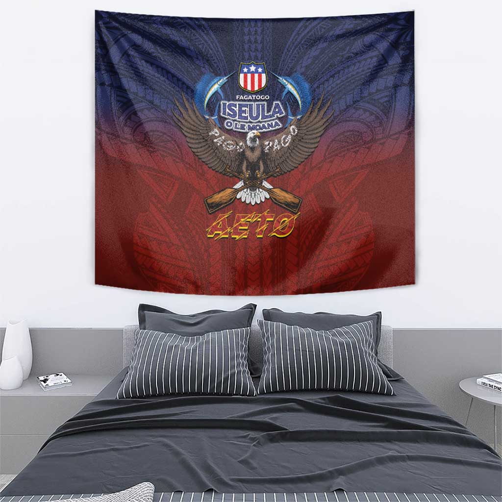 American Samoa Fautasi Tapestry Pago Pago Aeto and Iseula o le Moana of Fagatogo Red-Blue LT03 - Polynesian Pride