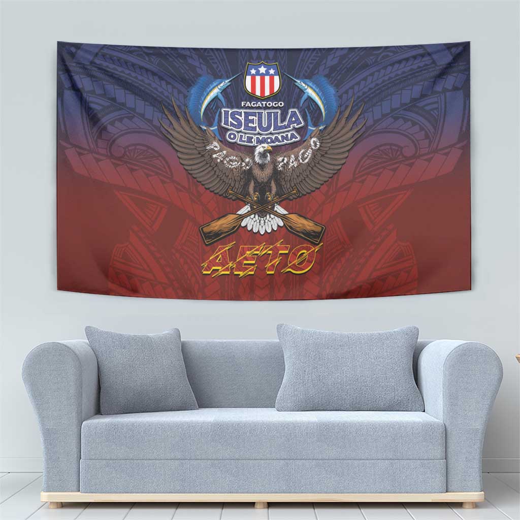 American Samoa Fautasi Tapestry Pago Pago Aeto and Iseula o le Moana of Fagatogo Red-Blue LT03 - Polynesian Pride