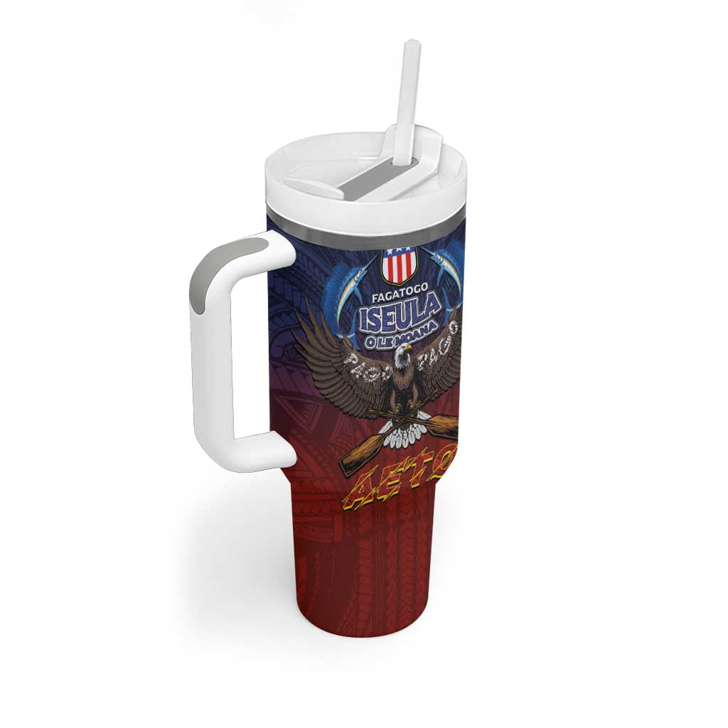 American Samoa Fautasi Tumbler With Handle Pago Pago Aeto and Iseula o le Moana of Fagatogo Red-Blue LT03 - Polynesian Pride