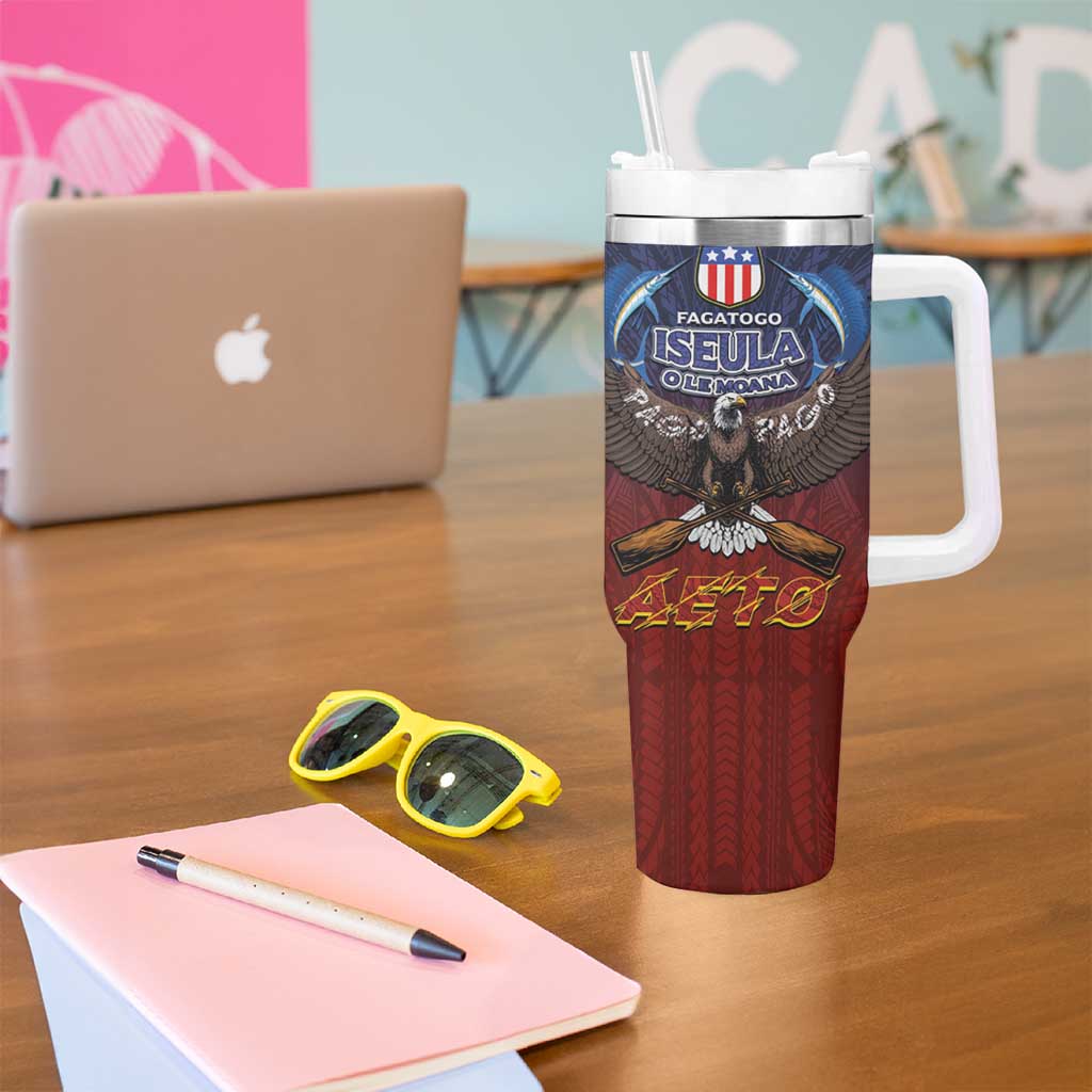 American Samoa Fautasi Tumbler With Handle Pago Pago Aeto and Iseula o le Moana of Fagatogo Red-Blue LT03 - Polynesian Pride