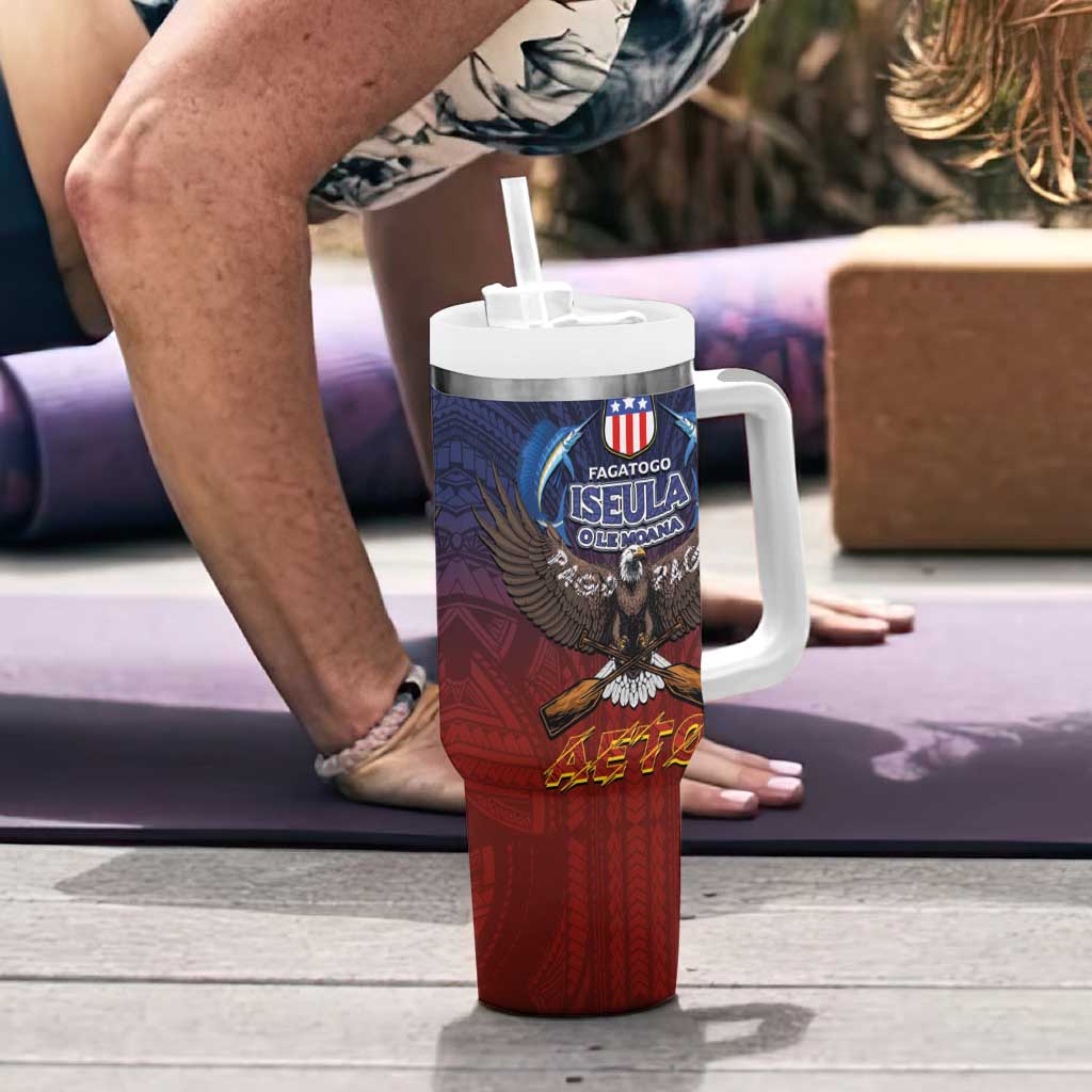 American Samoa Fautasi Tumbler With Handle Pago Pago Aeto and Iseula o le Moana of Fagatogo Red-Blue LT03 - Polynesian Pride