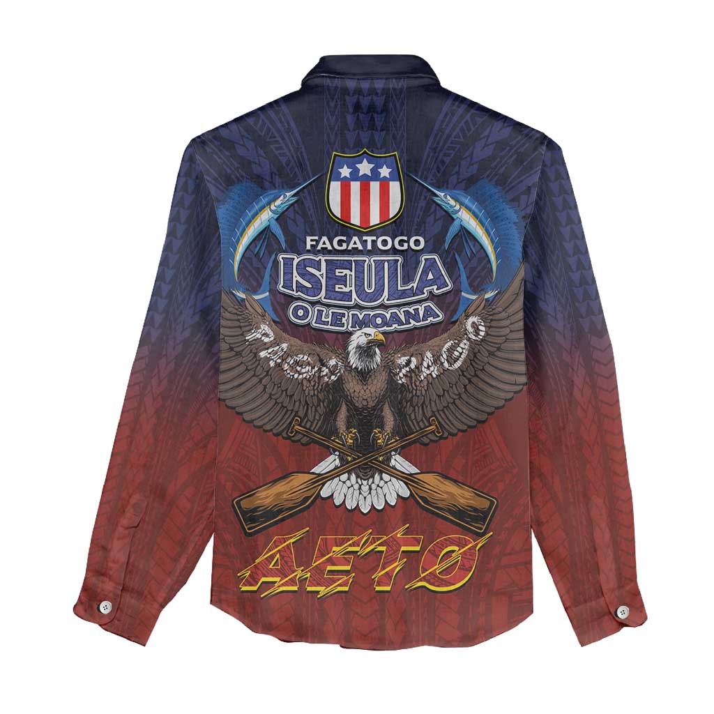 American Samoa Fautasi Women Casual Shirt Pago Pago Aeto and Iseula o le Moana of Fagatogo Red-Blue LT03 - Polynesian Pride