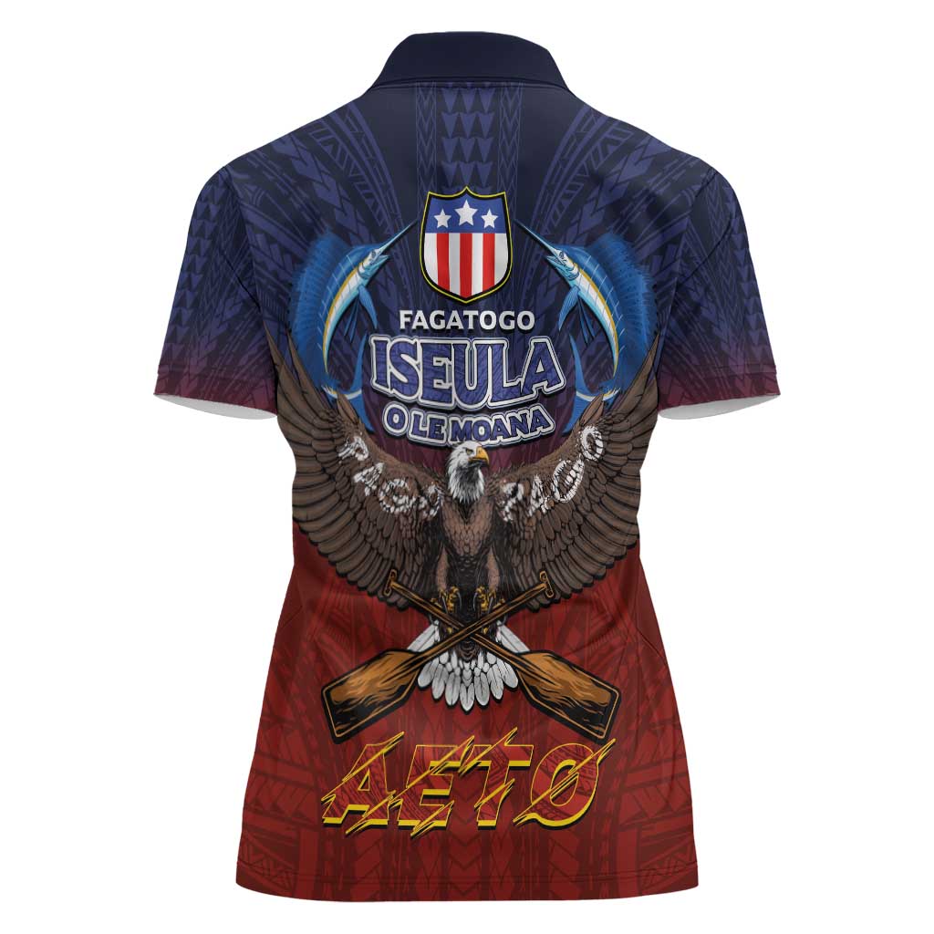 American Samoa Fautasi Women Polo Shirt Pago Pago Aeto and Iseula o le Moana of Fagatogo Red-Blue - Polynesian Pride