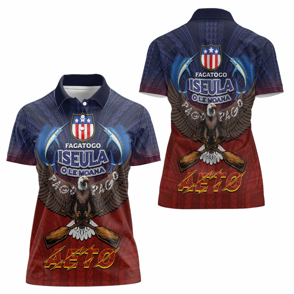 American Samoa Fautasi Women Polo Shirt Pago Pago Aeto and Iseula o le Moana of Fagatogo Red-Blue - Polynesian Pride
