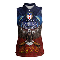 American Samoa Fautasi Women Sleeveless Polo Shirt Pago Pago Aeto and Iseula o le Moana of Fagatogo Red-Blue LT03 Female Blue - Polynesian Pride