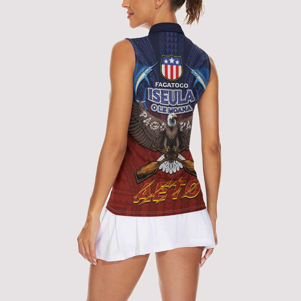 American Samoa Fautasi Women Sleeveless Polo Shirt Pago Pago Aeto and Iseula o le Moana of Fagatogo Red-Blue LT03 - Polynesian Pride