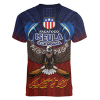 American Samoa Fautasi Women V-Neck T-Shirt Pago Pago Aeto and Iseula o le Moana of Fagatogo Red-Blue LT03 - Polynesian Pride