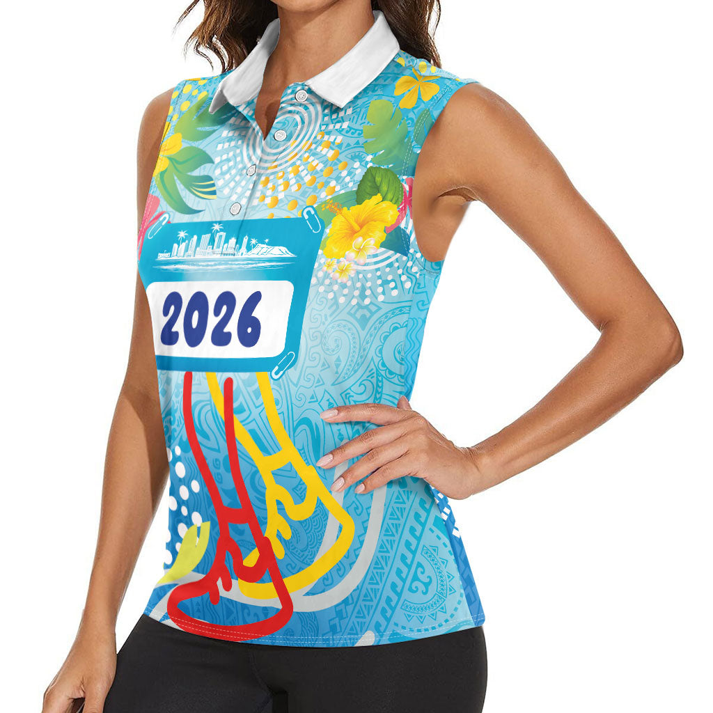 Personalized Hawaii Marathon Women Sleeveless Polo Shirt Polynesian Motif Tropical Style