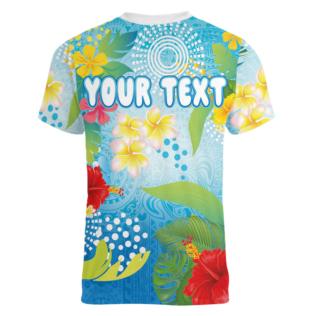 Personalized Hawaii Marathon Women V-Neck T-Shirt Polynesian Motif Tropical Style