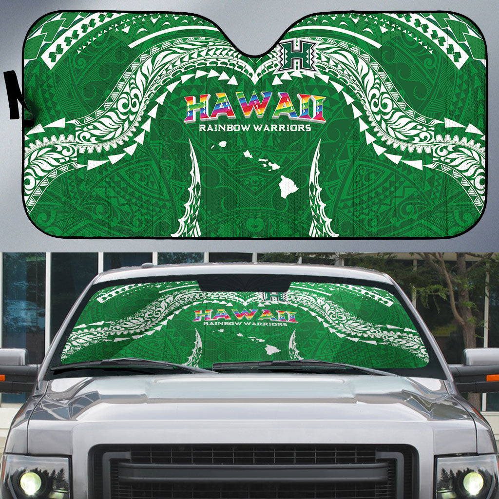 Hawaii Rainbow Warriors Auto Sun Shade Polynesian Motif Green Color