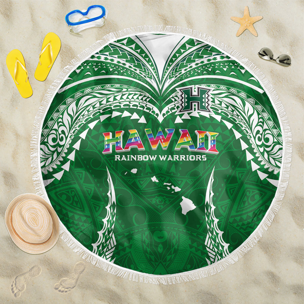 Hawaii Rainbow Warriors Beach Blanket Polynesian Motif Green Color