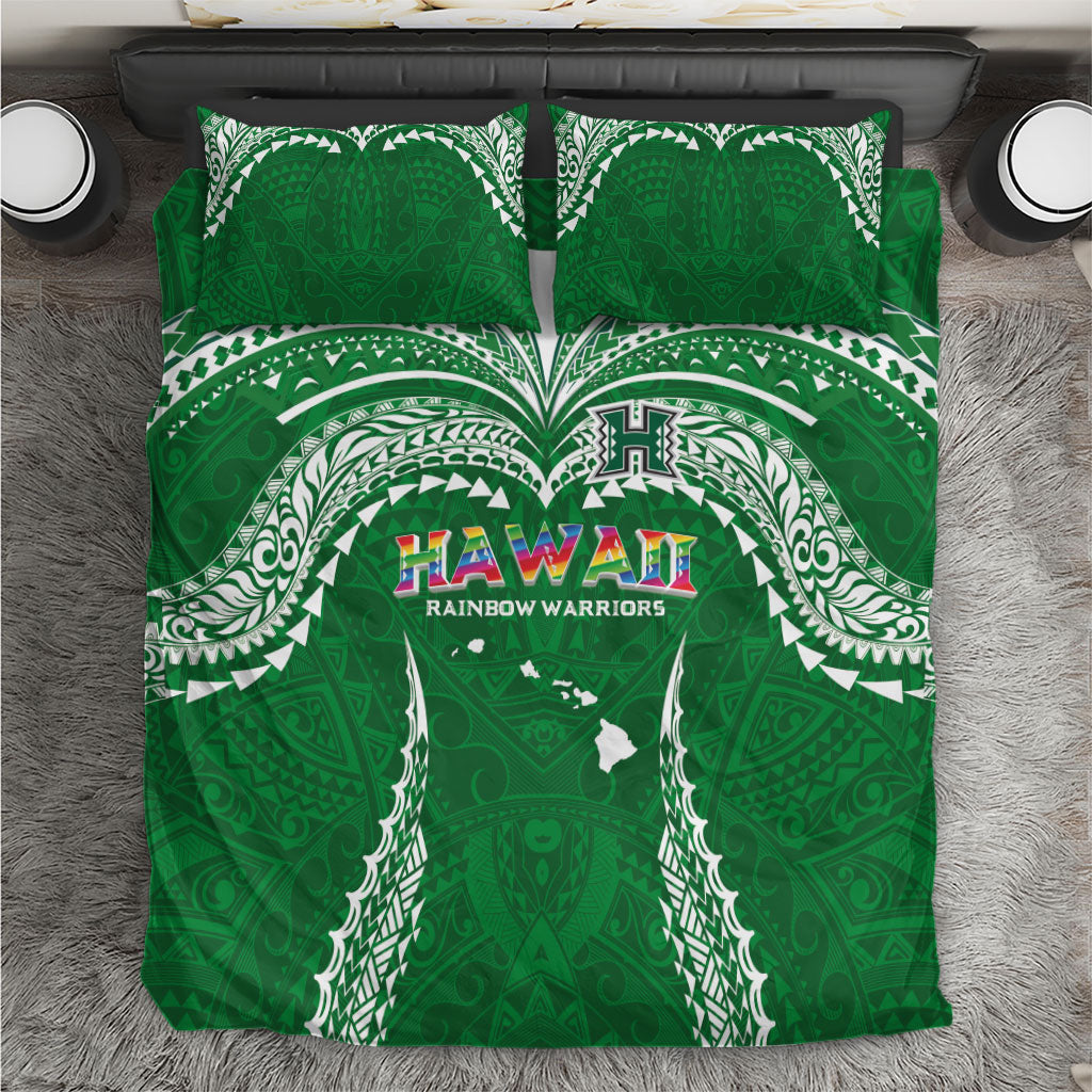 Hawaii Rainbow Warriors Bedding Set Polynesian Motif Green Color
