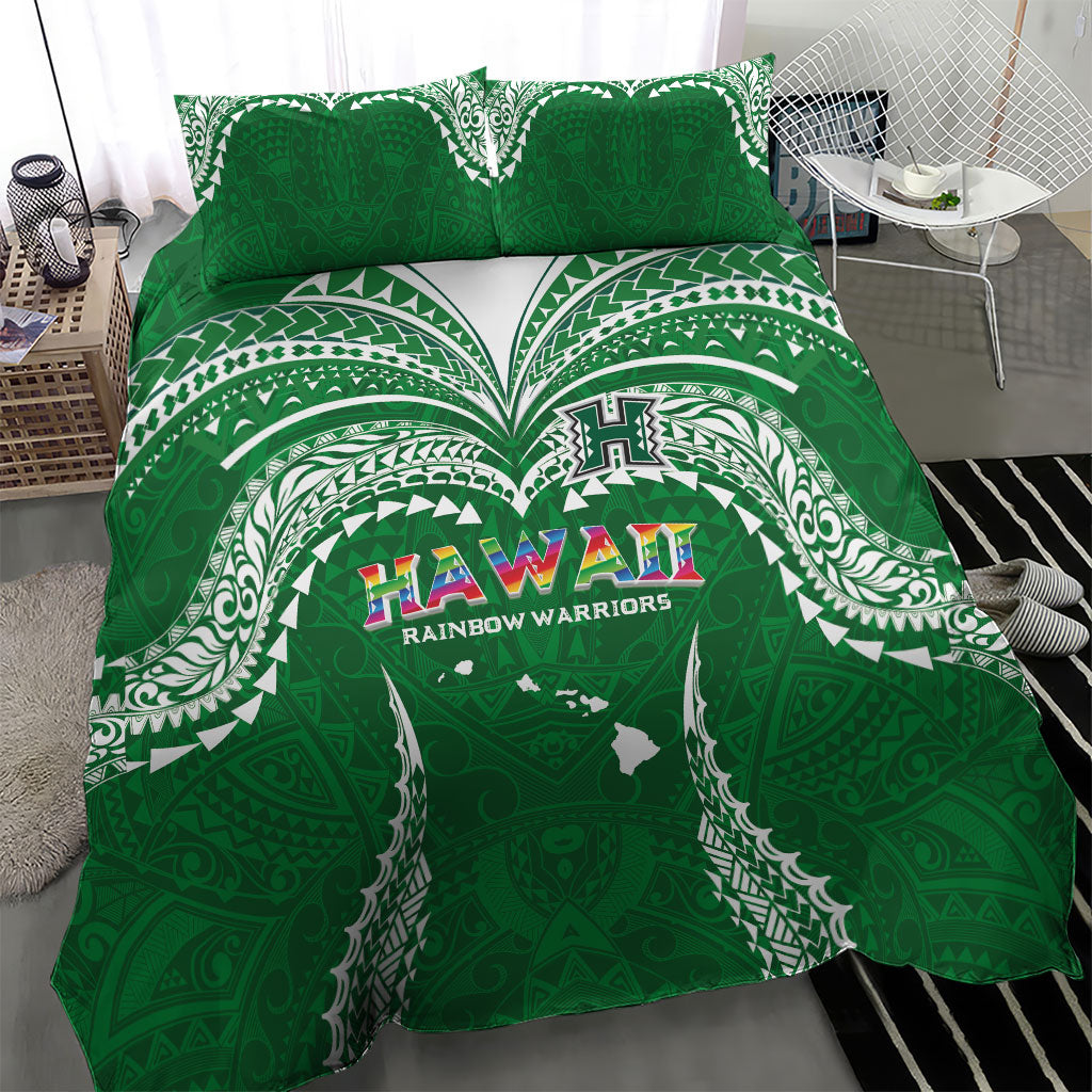 Hawaii Rainbow Warriors Bedding Set Polynesian Motif Green Color