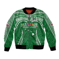 Custom Hawaii Rainbow Warriors Bomber Jacket Polynesian Motif Green Color