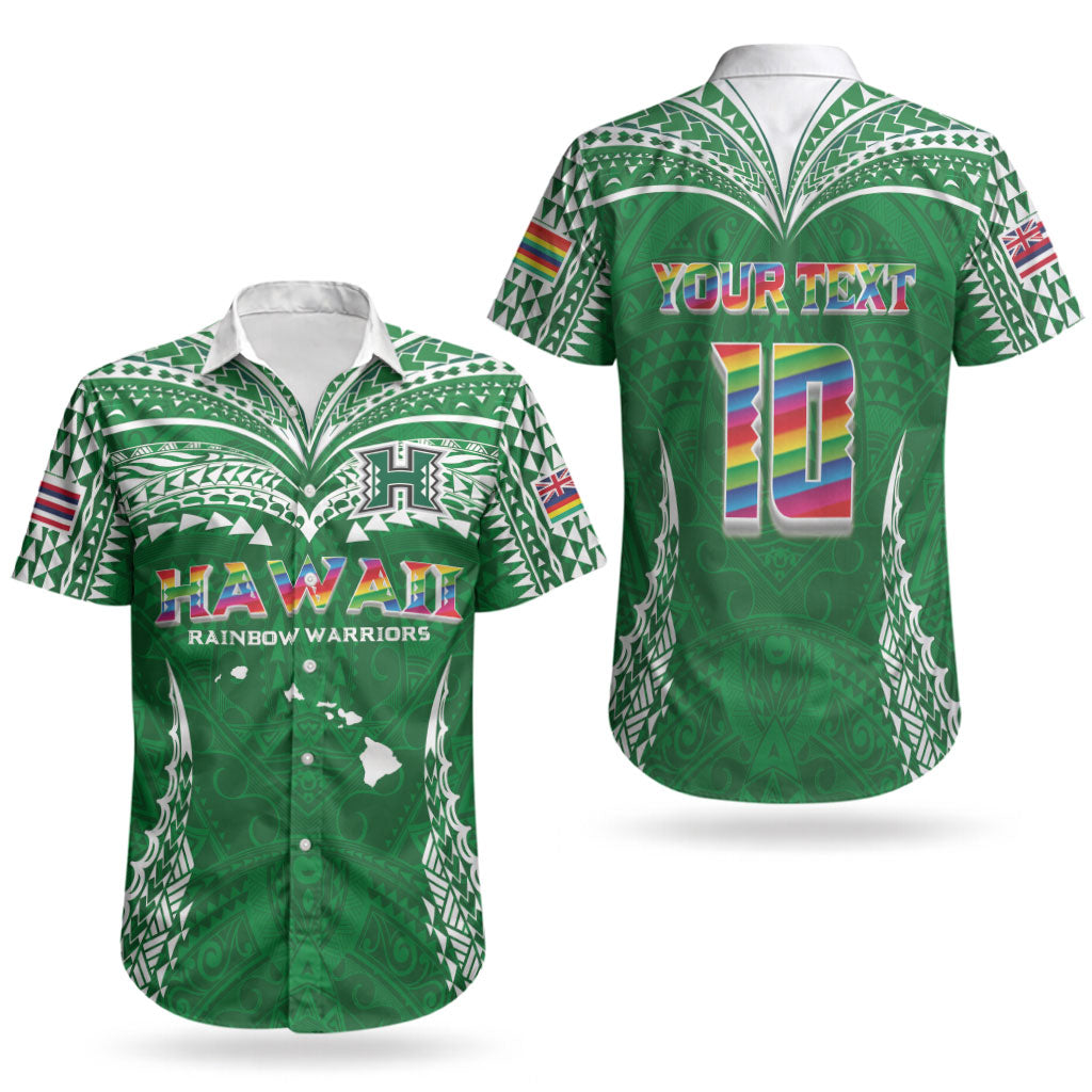 Custom Hawaii Rainbow Warriors Couples Matching Short Sleeve Bodycon Dress and Hawaiian Shirt Polynesian Motif Green Color