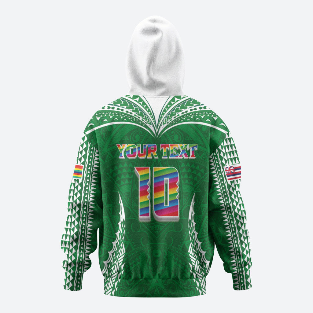 Custom Hawaii Rainbow Warriors Hoodie Polynesian Motif Green Color