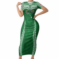 Custom Hawaii Rainbow Warriors Short Sleeve Bodycon Dress Polynesian Motif Green Color
