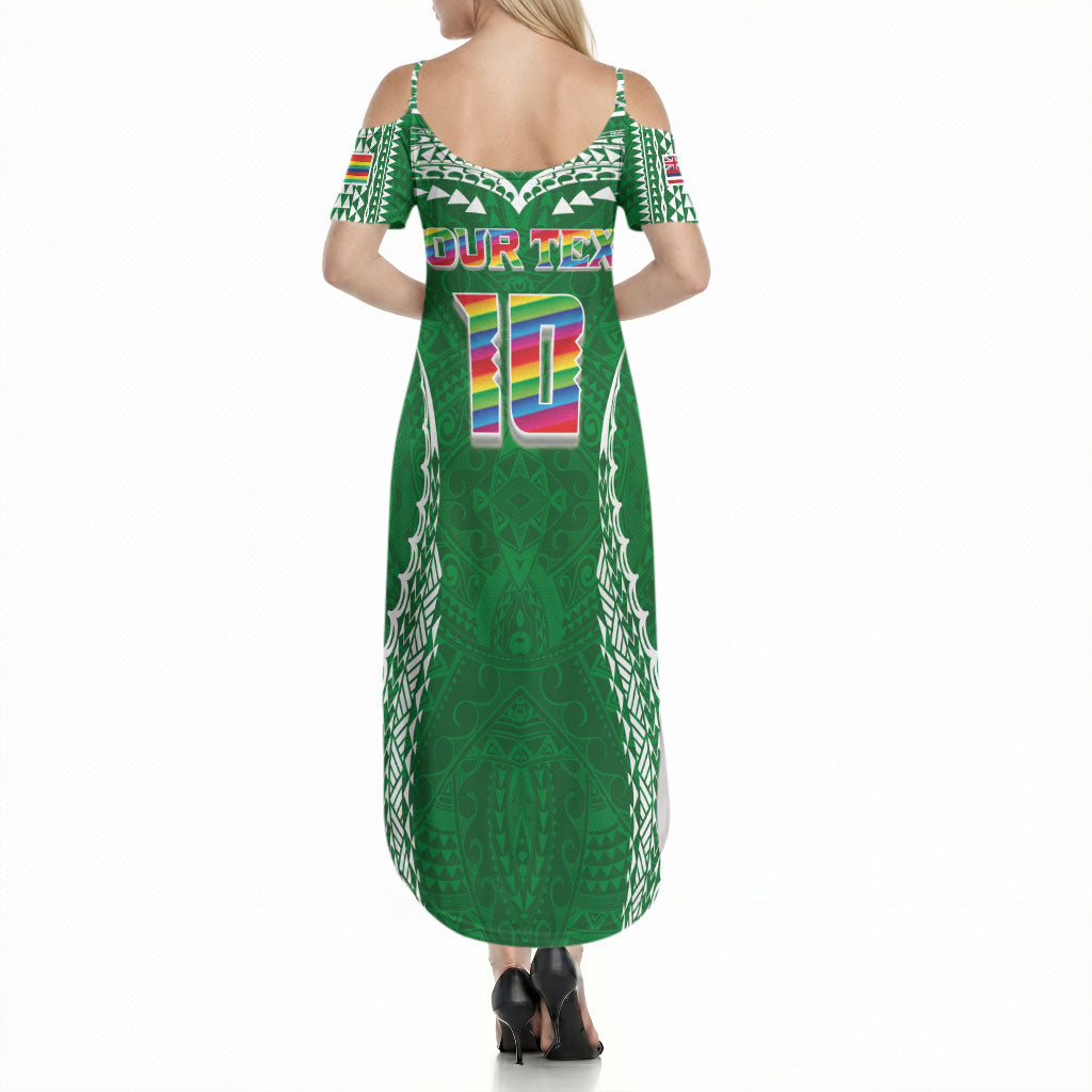 Custom Hawaii Rainbow Warriors Summer Maxi Dress Polynesian Motif Green Color