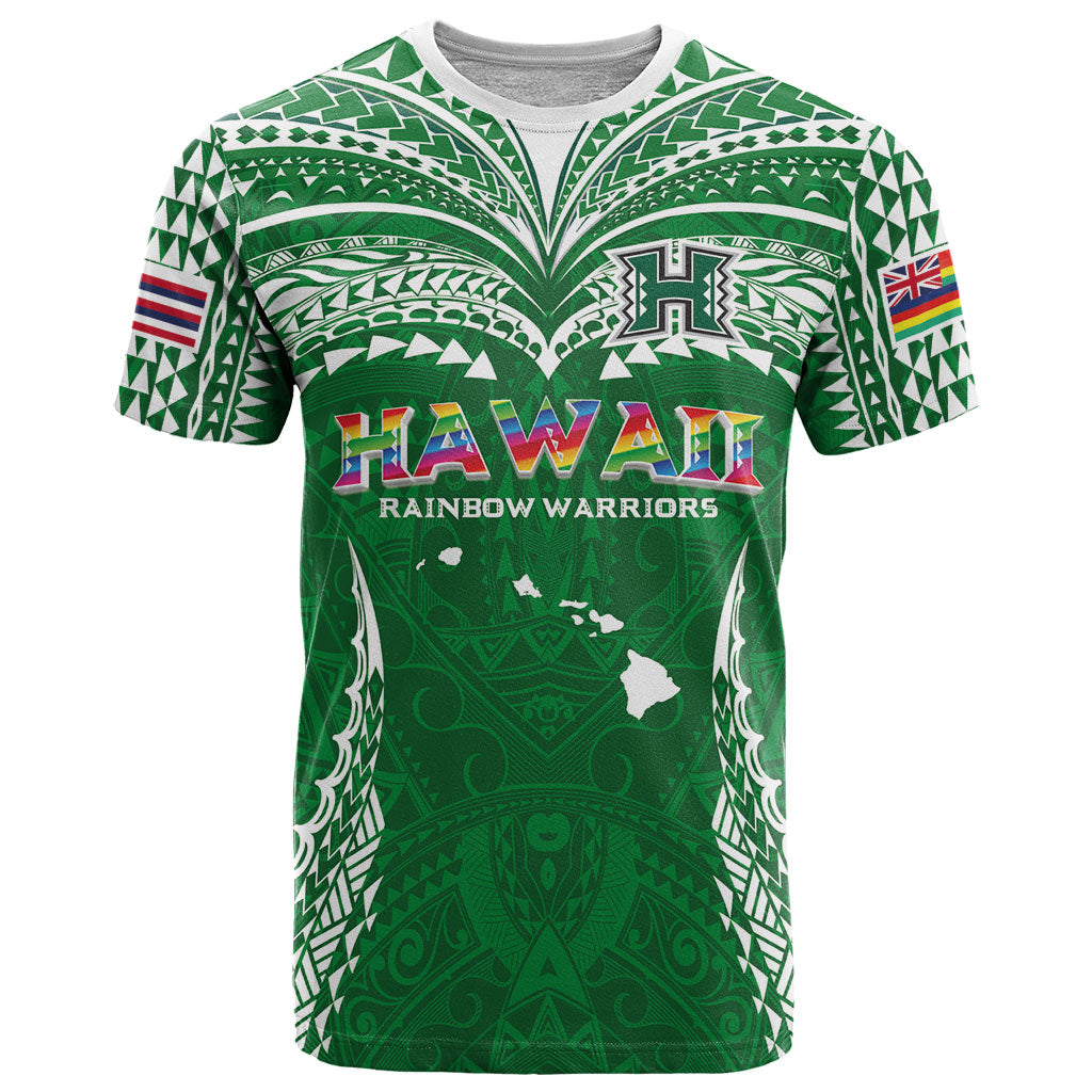 Custom Hawaii Rainbow Warriors T Shirt Polynesian Motif Green Color