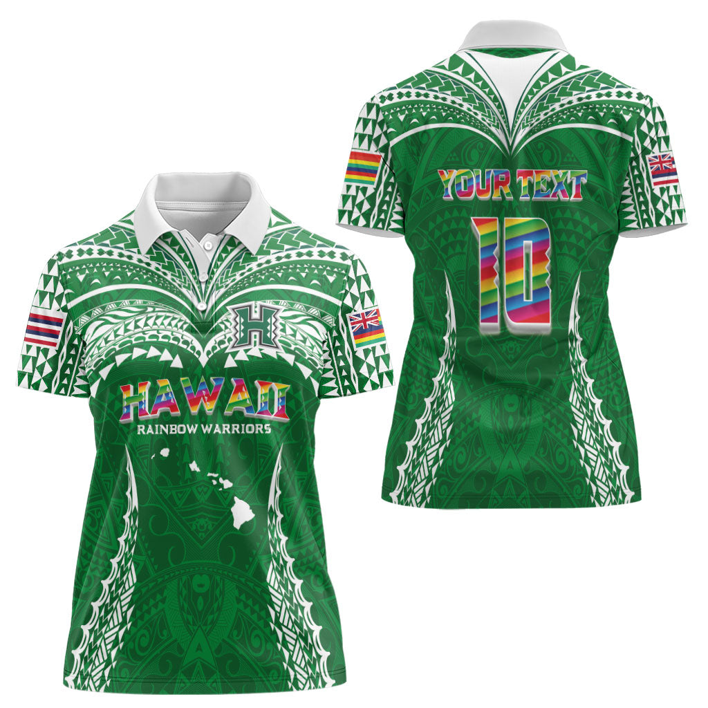 Custom Hawaii Rainbow Warriors Women Polo Shirt Polynesian Motif Green Color