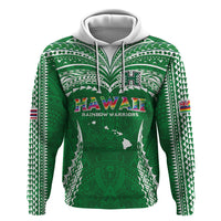 Custom Hawaii Rainbow Warriors Zip Hoodie Polynesian Motif Green Color