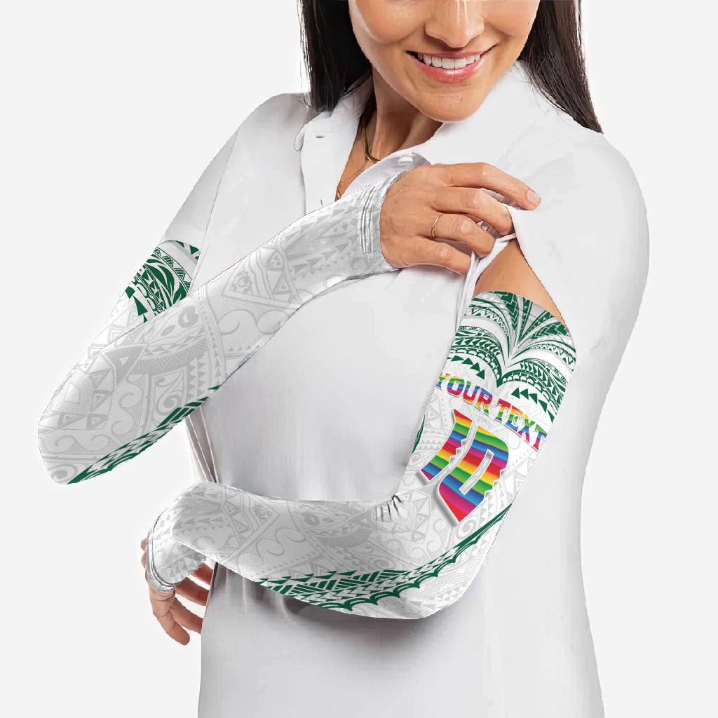 Custom Hawaii Rainbow Warriors Arm Sleeves Polynesian Motif White Color