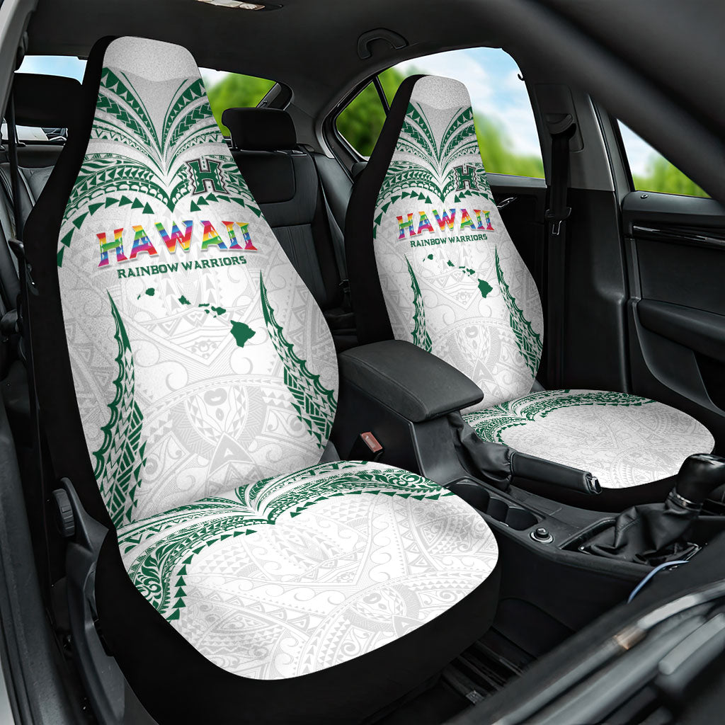 Hawaii Rainbow Warriors Car Seat Cover Polynesian Motif White Color