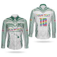 Custom Hawaii Rainbow Warriors Couples Matching Off Shoulder Maxi Dress and Long Sleeve Button Shirt Polynesian Motif White Color